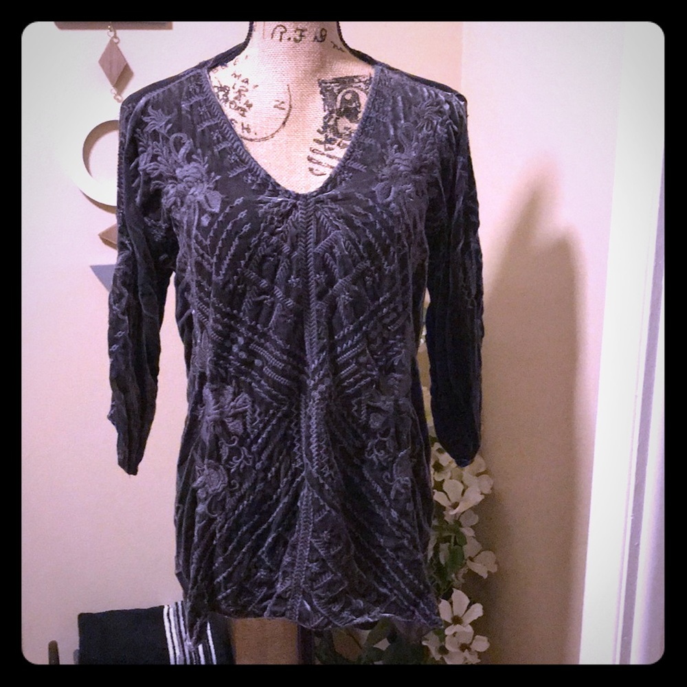 Johnny Was embroidered velvet tunic top